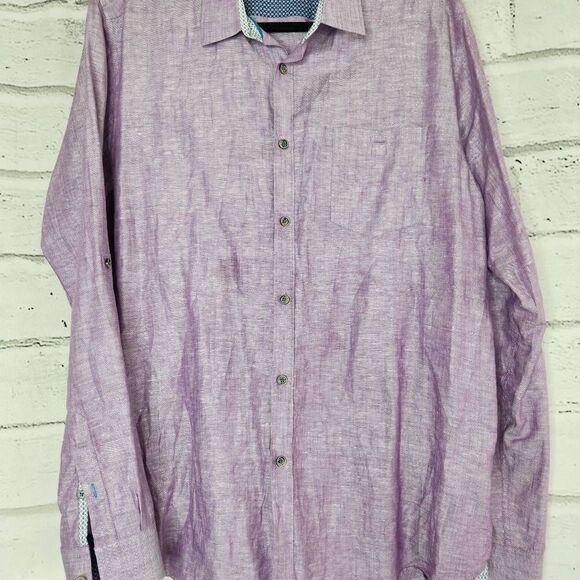 Ted Baker London Linen Blend Longsleeve Button Down Shirt Purple Size 5 XL - Picture 3 of 11